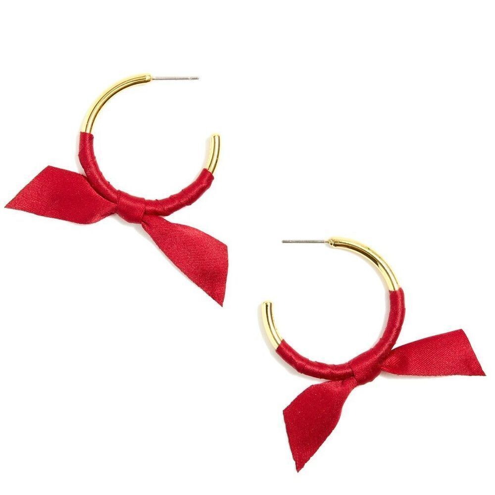 J.Crew | Ribbon-Wrapped Hoop Earrings | Red/Gold - Picture 2 of 2